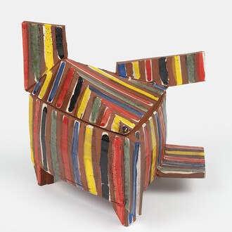 Mike Helke, lidded jar, multi-color striped, 2009. Courtesy of Tang Museum