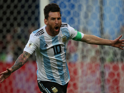 Messi celebrates after scoring a goal during the Russia 2018 World Cup