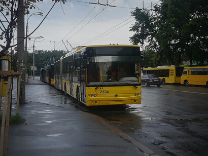 Trolleybus Bogdan T901.10 No. 2334 on final stop "Svobody avenue" in Kyiv, Ukraine
