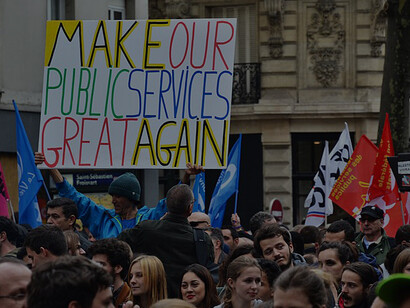 Mass street protests against French President Emmanuel Macron's labor law overhaul, including a strike and demonstration by civil servants in Paris, France