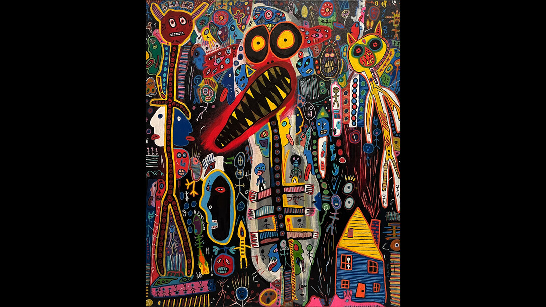 Joey Tepedino, Ritual, Ritual, 2022, mixed media on canvas, 24x20 inches. Courtesy the artist and Hal Broom Gallery
