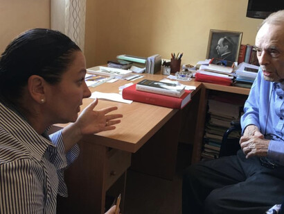 Brenda Lee Bohen interviewing Father Peter Gumpel, summer 2019