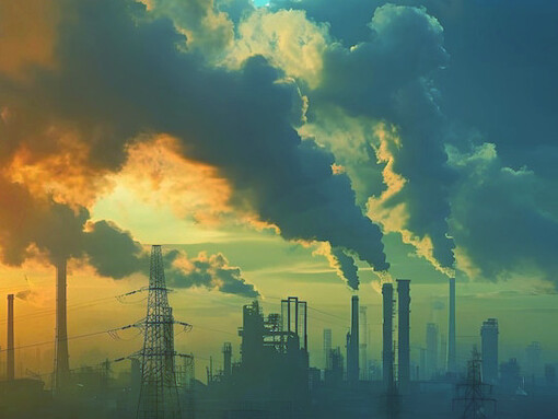 The darkened sky serves as a reminder of the environmental impact of fossil fuel consumption and the importance of transitioning to cleaner energy sources