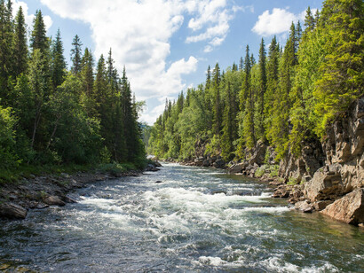 Stream between rocks in remote and desolate place