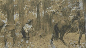 Don Quixote and Sancho Panza, ink and watercolor, by José Jiménez Aranda