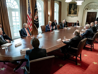 On Friday, April 3, 2020, President Donald J. Trump hosted a roundtable meeting with energy sector executives in the White House Cabinet Room to discuss the impact of declining oil prices amid the global coronavirus pandemic and the ongoing dispute between Russia and Saudi Arabia over reducing oil output