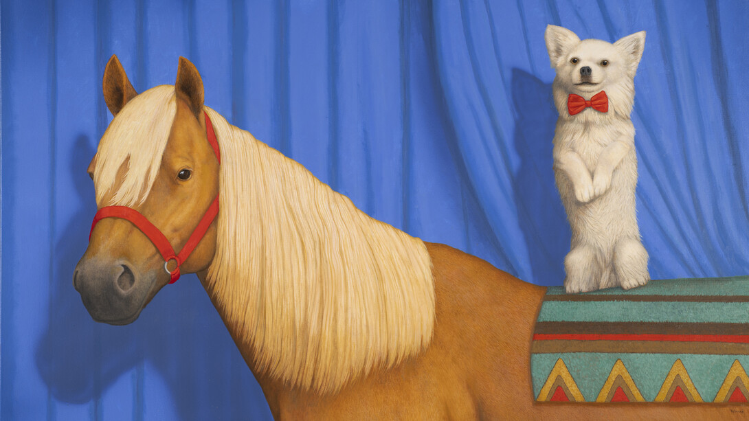 Tom Palmore, Dog and Pony Show, n.d., oil and acrylic on canvas, 36x60 inches. Courtesy of the artist and LewAllen Galleries