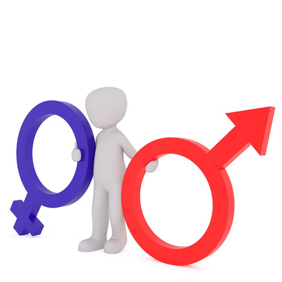 Illustration of gender equality in blue and red signs