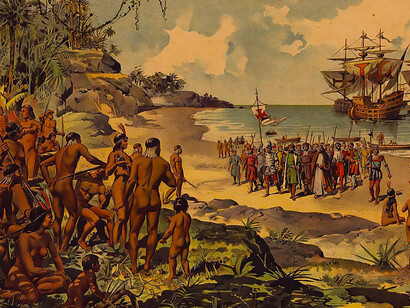 The landing of the Portuguese in Brazil to be discovered by Pedro Alvares Cabral in 1500 by
Roque Gameiro
