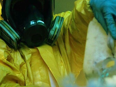 A scene from Breaking Bad where the protagonist is producing the latest batch of meth