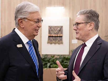 In Baku, Azerbaijan, Prime Minister Keir Starmer meets with Kassym-Jomart Tokayev, President of Kazakhstan, during COP29