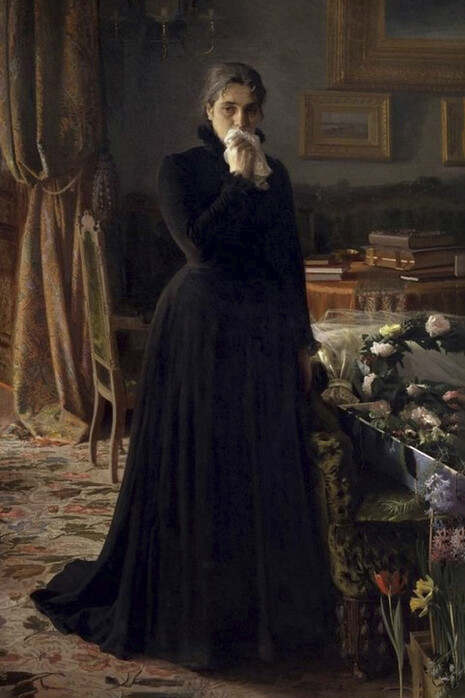 Dolor inconsolable, Iván Kramskoi, 1884. La ropa negra forma parte del duelo en la cultura occidental como señal de respeto