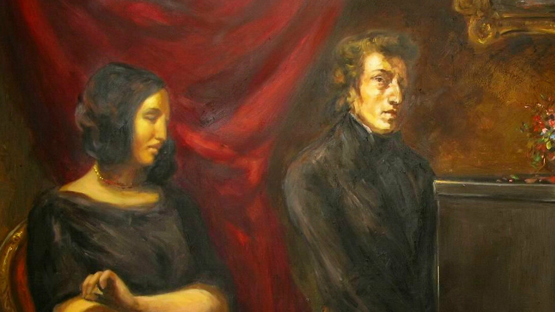 Reconstruction moderne du tableau inachevé (1837) de George Sand et Frédéric Chopin par Eugène Delacroix