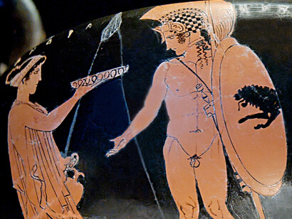 Kántharos attico a figure rosse, Pittore di Eretria (425-420 a.C. ca). Fondazione Ettore Pomarici Santomasi (Gravina in Puglia)