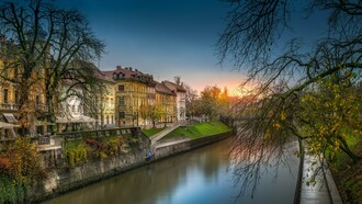 The scenic canal views of Ljubljana, Slovenia, reflecting the city’s elegance and timeless charm