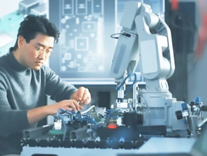 A Chinese student assembles a robotic arm with a screwdriver during a lesson, while the robot moves, showcasing China's technological landscape and advancements in AI and innovation