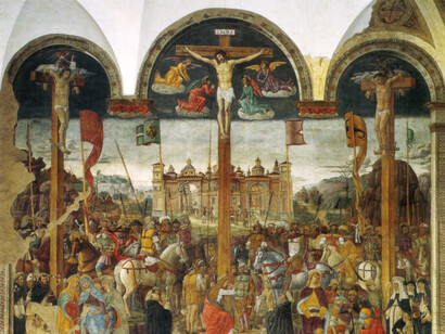 Montorfano, Crocifissione, 1497, con interventi di Leonardo nei ritratti dei duchi