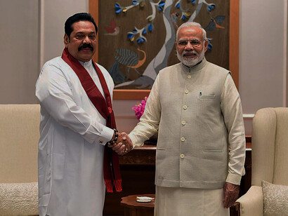 The former President of Sri Lanka, Mr. Mahinda Rajapaksa meeting the Prime Minister, Shri Narendra Modi, in New Delhi on September 12, 2018, India