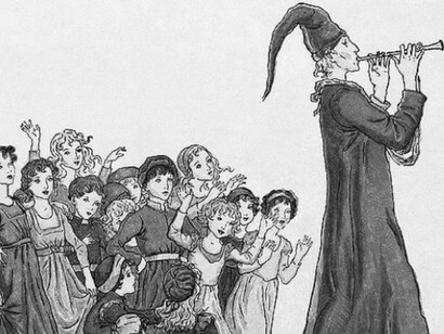 The American fable of the Pied Piper where he lures kids with his music to a cave