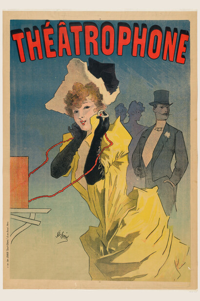 Jules Chéret. Théâtrophone (Theater phone). 1890. Lithograph, 48 15/16 x 34 3/8″ (124.2 x 87.4 cm). Printer: Imp. Chaix (Ateliers Chéret), Paris. Given anonymously. The Museum of Modern Art, New York © 2014 Jules Chéret / Artists Rights Society (ARS), New York