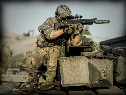 American soldier with D2 gun