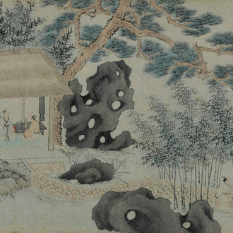 Wen Jia, Qian Gu, Zhu Lang, Mountain lodge of medical herb (detail), handscroll, ink and colour on paper
28.8 x 123.6 cm. Chih Lo Lou Collection, Hong Kong. Museum of Art. CL2018.0029, 1540. Courtesy of Hong Kong Museum of Art
