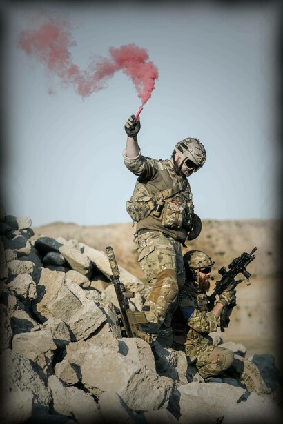 American soldier with flair and gun