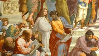 Un detalle del fresco “La escuela de Atenas” de Rafael Sanzio dejó para la posteridad el semblante joven de Hipatia, concentrado en el conocimiento y la enseñanza