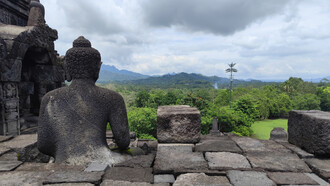 Borobudur lay hidden for centuries under layers of volcanic ash and jungle growth