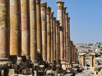 A set of columns in an ancient Roman ruin, Jerash, Jordan