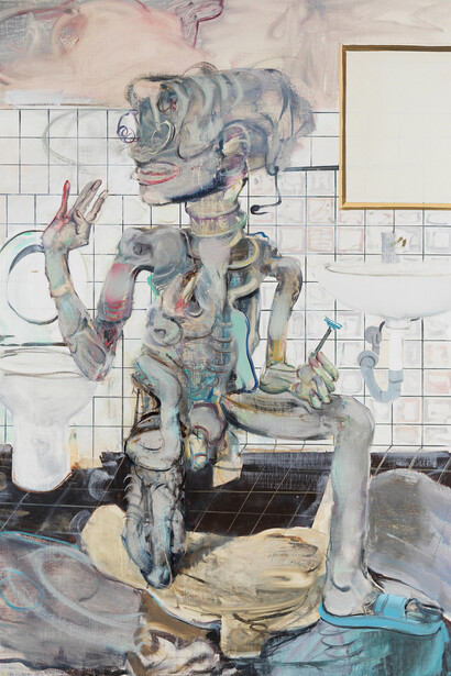 Adrian Ghenie, Kniender männlicher Akt mit erhobenen Händen 1, 2024. Courtesy of Albertina Museum