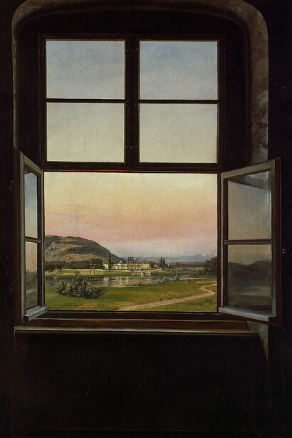Johann Christian Clausen Dahl, Ansicht von Pillnitz durch ein Fenster, 1823. Courtesy of Hamburger Kunsthalle