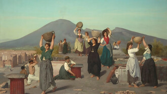 Excavations at Pompeii, painted by French artist Édouard Sain (1830–1910), depicting archaeological activity in the ancient Roman city