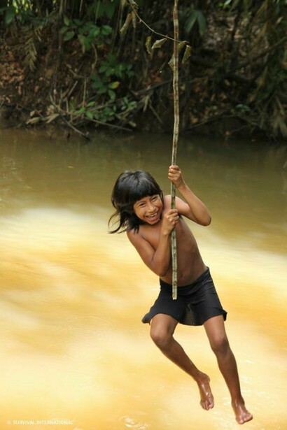 A young Awá, having fun