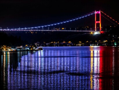 The bosphorus birdge at night, Istanbul, Turkey