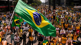 Demonstrators gather on Avenida Paulista to protest against corruption in São Paulo, Brazil, on August 16, 2015