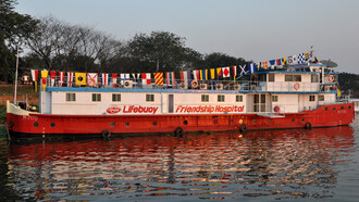 Yves Marre's péniche, serving as a floating clinic in Bangladesh