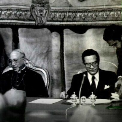 Jaime del Valle, Kanzler von Chile, bei der Unterzeichnung des Vertrags über Frieden und Freundschaft zwischen Argentinien und Chile, Vatikan, 29. November 1984
