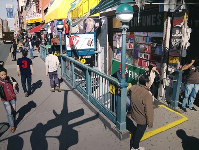 Seth Tane, Canal & Broadway (detail), 2012, Oil on panel, 48 x 72 in. Courtesy of the artist and LewAllen Galleries