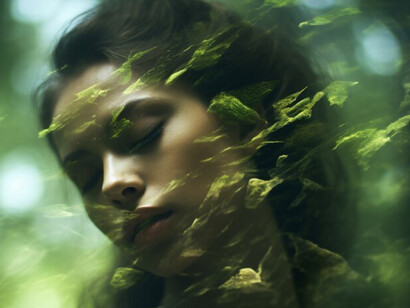 Digital representation of an adult woman, this portrait highlights the interplay of colors and textures