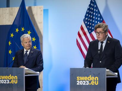 European Commissioner for Justice, Didier Reynderes with Swedish Minister of Justice, Gunnar Strömmer in the United States-European Union Justice and Home Affairs Ministerial in Stockholm