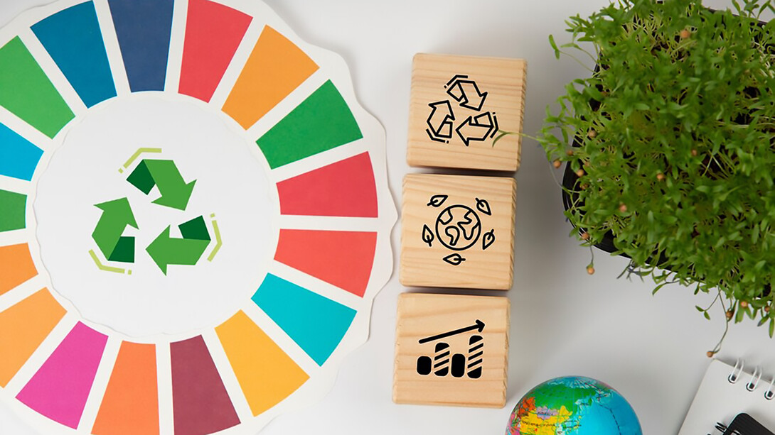 This still life image represents the 17 SDGs, aiming for a sustainable future by addressing poverty, inequality, climate change, and more