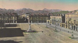 Cuneo, piazza Duccio Galimberti, Italia, cartolina del 1953