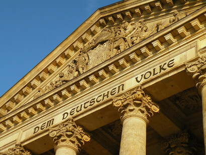 "Dem Deutschen Volke" inscription on the Reichstag, Berlin, Germany