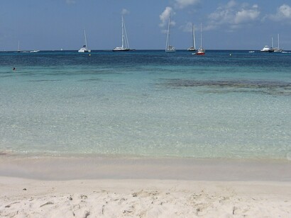 Ships docked near the island of Formentera