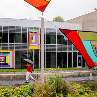 Rachel Hayes, Looking through a sewn sky, exhibition view. Courtesy of the Georgia Museum of Art