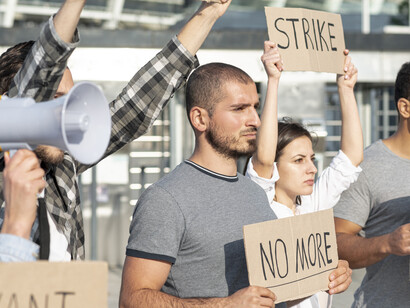 Several people at a demonstration