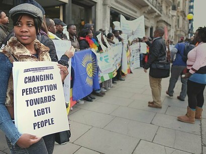 A rally in London outside the Commonwealth Secretariat Headquarters to demand that greater equality for LGBT people is put on the agenda for November's summit, England