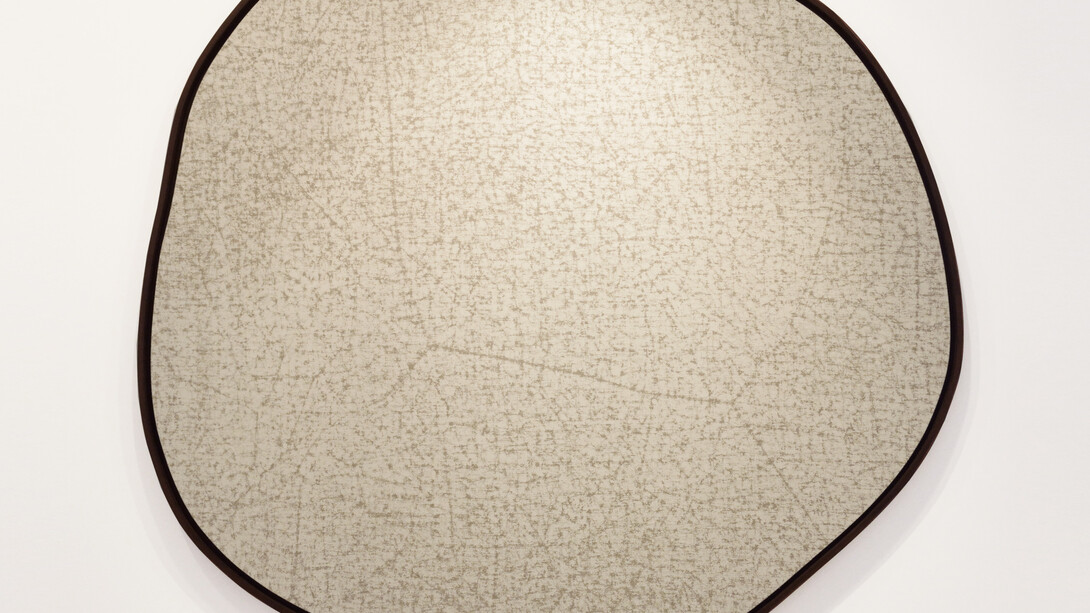 Davide Balula, Artificially Aged Painting (Wet, Dry, Wet, Dry, Wet Dry), 2014, Factory treated linen canvas, wooden frame, 70 x 2 inches (177.8 x 5.1 cm) © Davide Balula. Courtesy galerie frank elbaz and Gagosian Gallery. Photography by Claire Kremer.