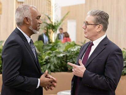 In Baku, Azerbaijan, Prime Minister Keir Starmer meets with Mohamed Muizzu, President of the Maldives, during COP29